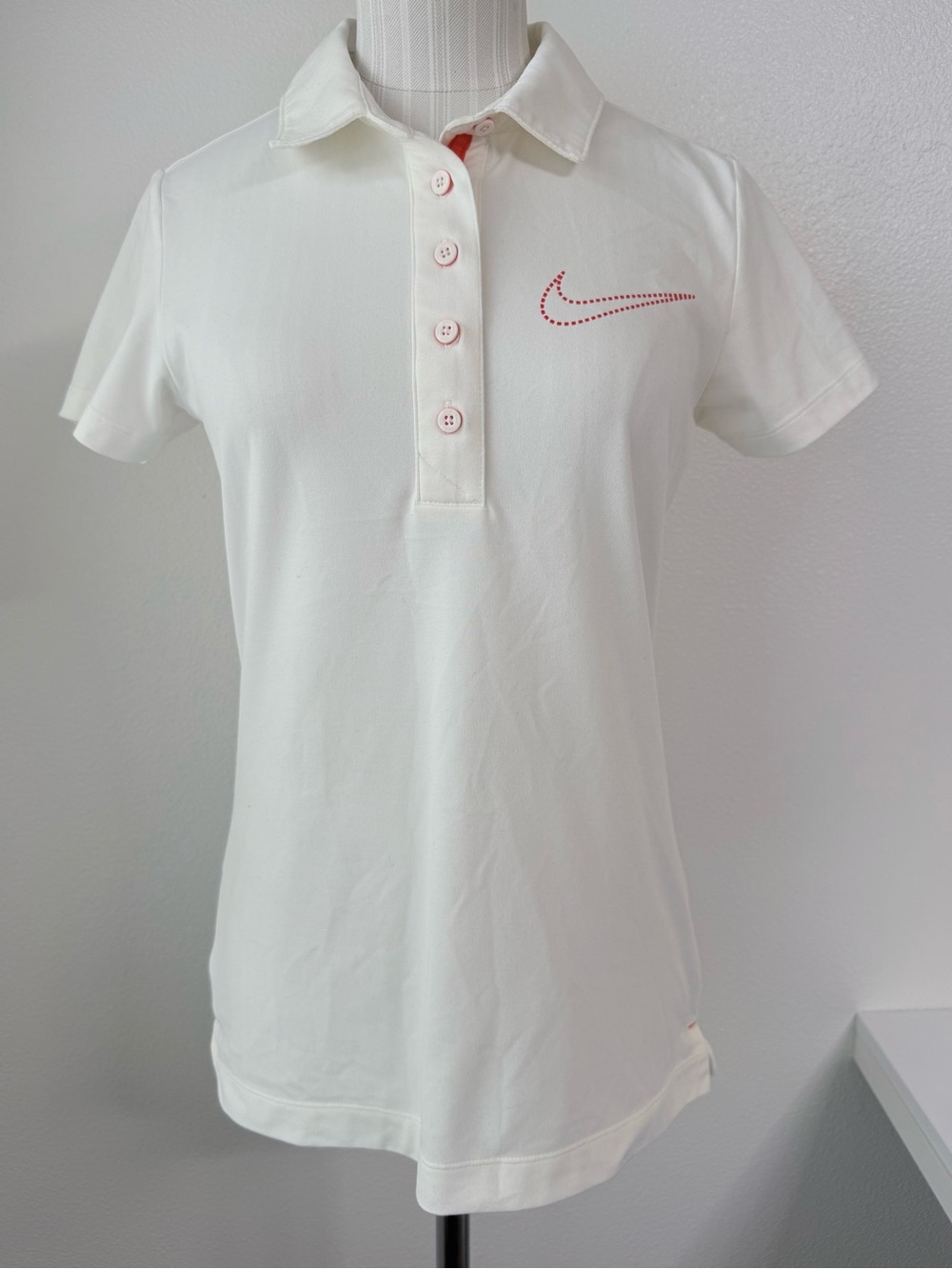 Nike Golf Dri-FIT Women’s Polo Shirt White Orange Dotted Swoosh Size Small